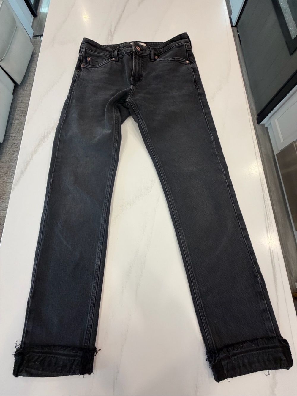 We The Free Women's Black Straight-Leg Jeans with frayed cuffed hem SO CUTE!